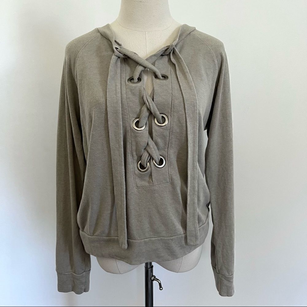 Monrow Lace Up Sweatshirt Small